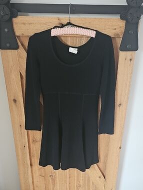 Moda International Dress Size M Black Long Sleeve Midi Scoop Neck Knit Vintage